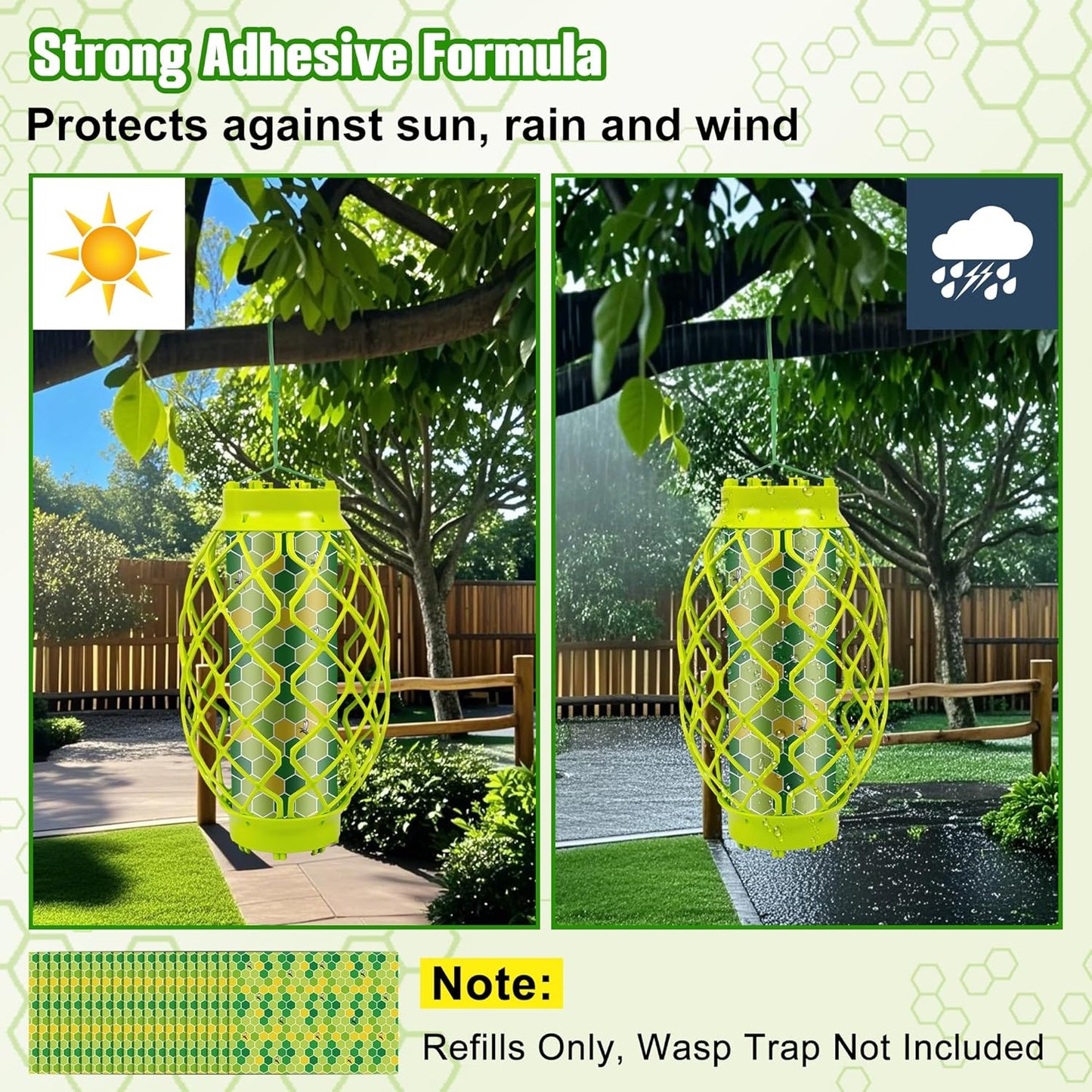 Qualirey 20 Pack Wasp Trap Refills, 12 x 8.6 inch Yellow Jacket Traps Refill Fits Most Wasp Sticky Traps, Super Sticky Wasps Trap Replacement Pads for Mud Dauber Carpenter Bee Hornet Flying Insects