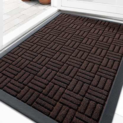 OLANLY Front Door Mat Outside Entrance 29.5x17, Absorbent, Heavy Duty Sturdy Natural Rubber Doormat Indoor Outdoor, Stain and Fade Resistant, Non-Slip Backing Low Profile Floor Mat for Entryway, Grey