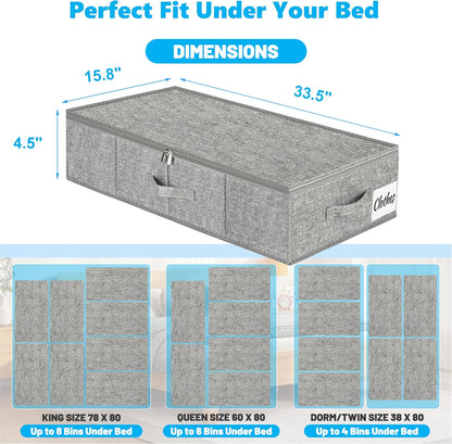 Under Bed Storage Container Bins 2 Pack, Low Profile Foldable Underbed Clothes Storage Organizer W/ Ultra Thick Fabric and Sturdy Bottom/Sides, Dual Zipper Storage Box for Dorm and Home 30x16x6.7"