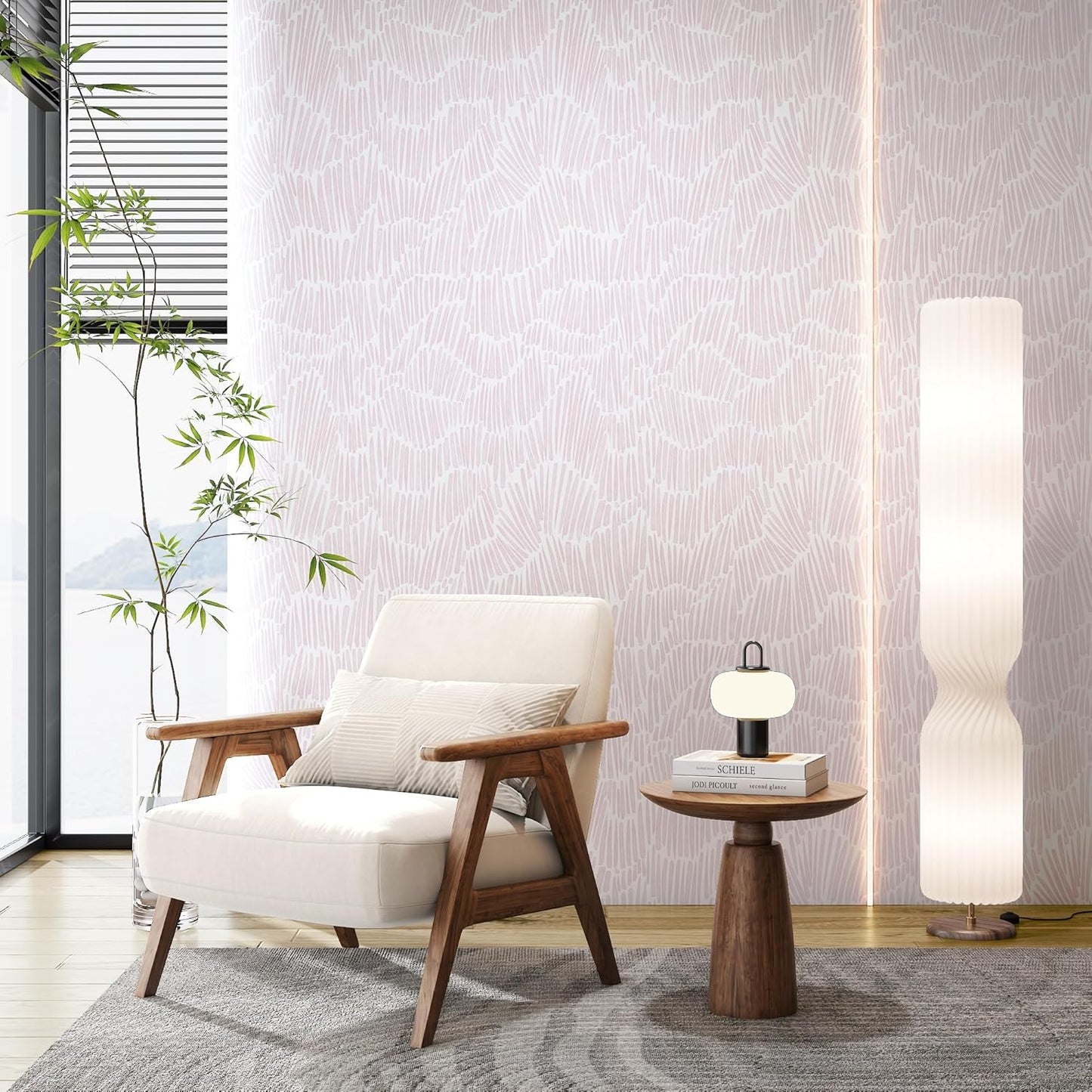 Theper Beige Wallpaper 17.3"×78.8" Modern Striped Peel and Stick Wallpaper Boho Removable Self Adhesive Wall Paper for Bedroom Waterproof White and Gold Contact Paper for Cabinets Vinyl