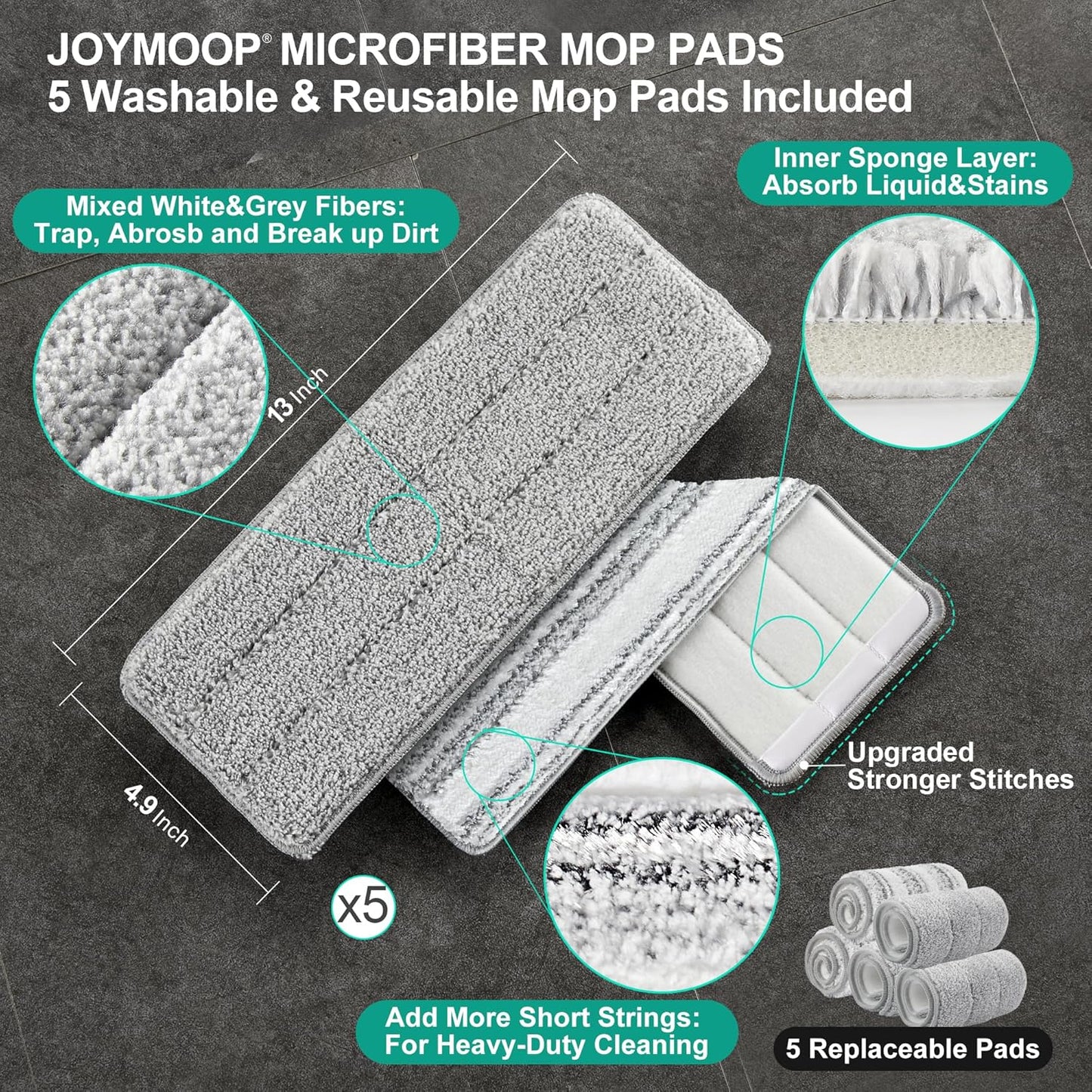 JOYMOOP Mop and Bucket Set, Flat Mops for Floor & Wall Cleaning, Commercial & Household Use, Hardwood Floor Mop with Long Handle & 4 Microfiber Pads