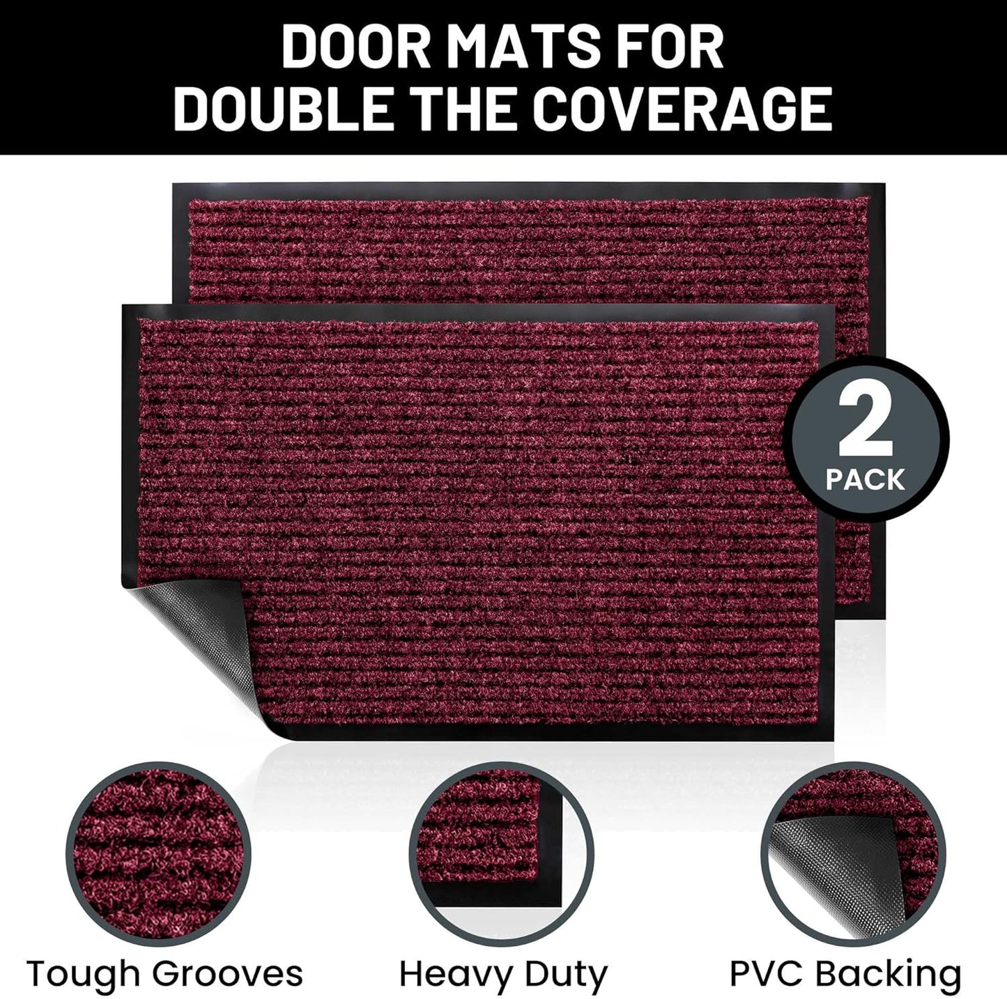 Sierra Concepts Front Door Mat Welcome Floor Mats - Entryway Indoor Outdoor Entrance Doormat, Patio, Porch, Muddy Shoe, Inside Outside Low Profile, 30x17 inches, 2-Pack Gray