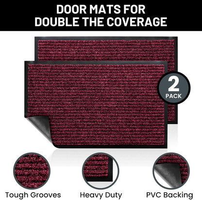 Sierra Concepts Front Door Mat Welcome Floor Mats - Entryway Indoor Outdoor Entrance Doormat, Patio, Porch, Muddy Shoe, Inside Outside Low Profile, 30x17 inches, 2-Pack Gray