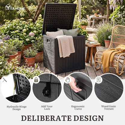 YITAHOME 100 Gallon Large Outdoor Deck Box | Waterproof Resin Storage Box, Lockable Indoor Outdoor Storage Container for Patio Furniture Cushions, Pool Accessories