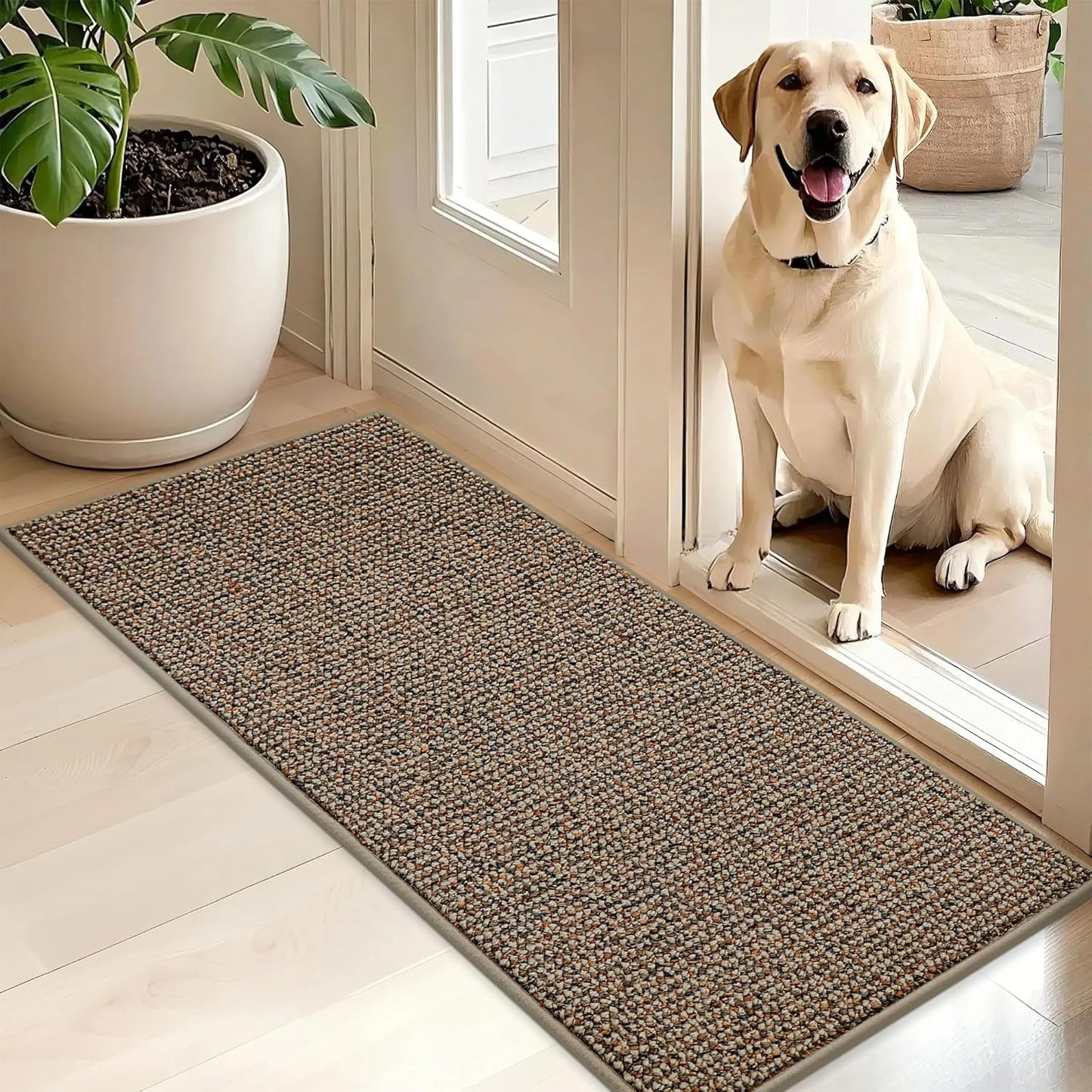 BEQHAUSE Dirt Trapper Door Mat 20" x 32", Non-Slip Washable Doormats Entrance Mat, Dirt Resistant and Absorbent Welcome Mat, Low Profile Floor Mats for Front Back Door and Entryway, Beige