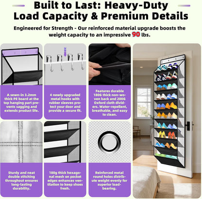PAULONE 10-Pocket Multi-Use Over the Door Organizer, Heavy Duty 95lbs Capacity with Breathable Mesh, Versatile Hanging Storage for Shoes, Toys, Office Supplies-Classic (Black, 10-Shelf,)