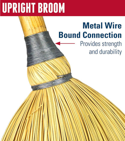Weiler 95033 Heavy-Duty Corn Broom with Wooden Handle, 5 Sews, 100% Natural Corn Fill for Indoor or Outdoor Sweeping