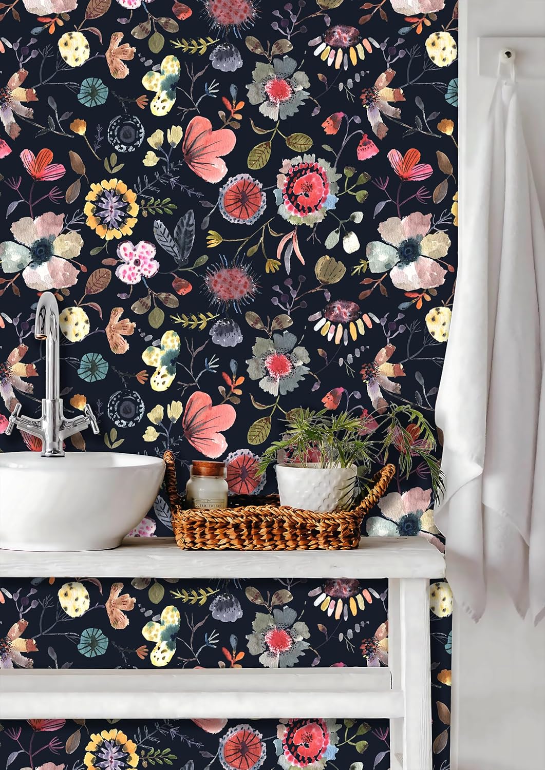 Wallpaper Peel and Stick Floral Wall Paper Removable Waterproof Gray/Yellow/Blue Contact Paper for Bedroom, Bathroom, Home Wall 17.3" x 118"
