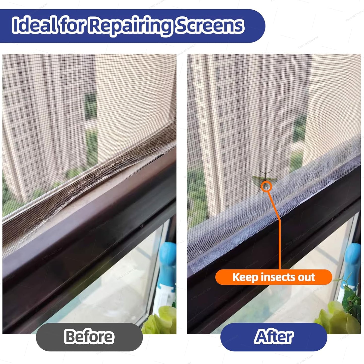 KING MOUNTAIN Grey Window Screen Repair Tape,3inX20FT Heavy Duty Screen Repair Kit for Window Screen and Screen Door Tears Holes,Strong Adhesive & Waterproof Window Screen Patch