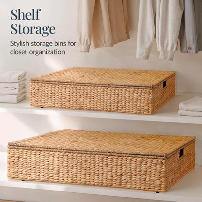 Best Choice Products Under Bed Storage Containers W/Lid, Wheels and Handles, 2-Pack Large Handwoven Water Hyacinth Closet Organizer, Shoe Storage Bins, Multi-Purpose Nesting Baskets - Natural