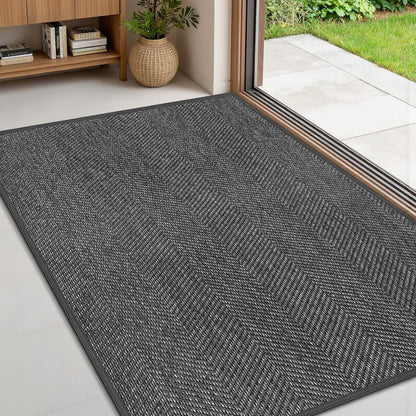 Ultra Thin Indoor Door Mat 24"x36", Washable Door Mat Indoor Entrance, Non Slip Rubber Backing Doormat Low-Profile Inside Entryway Mat, Unique Herringbone Design Entry Mat, Khaki (FOLD)