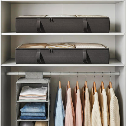 Vailando Side-Supported Under Bed Storage Containers, 6 Inches Tall 60L Underbed Storage Bins with Sturdy Handles and Sidewalls, Closet Organizer for Clothes, Blankets, Seasonal Items, Beige, 2-Pack