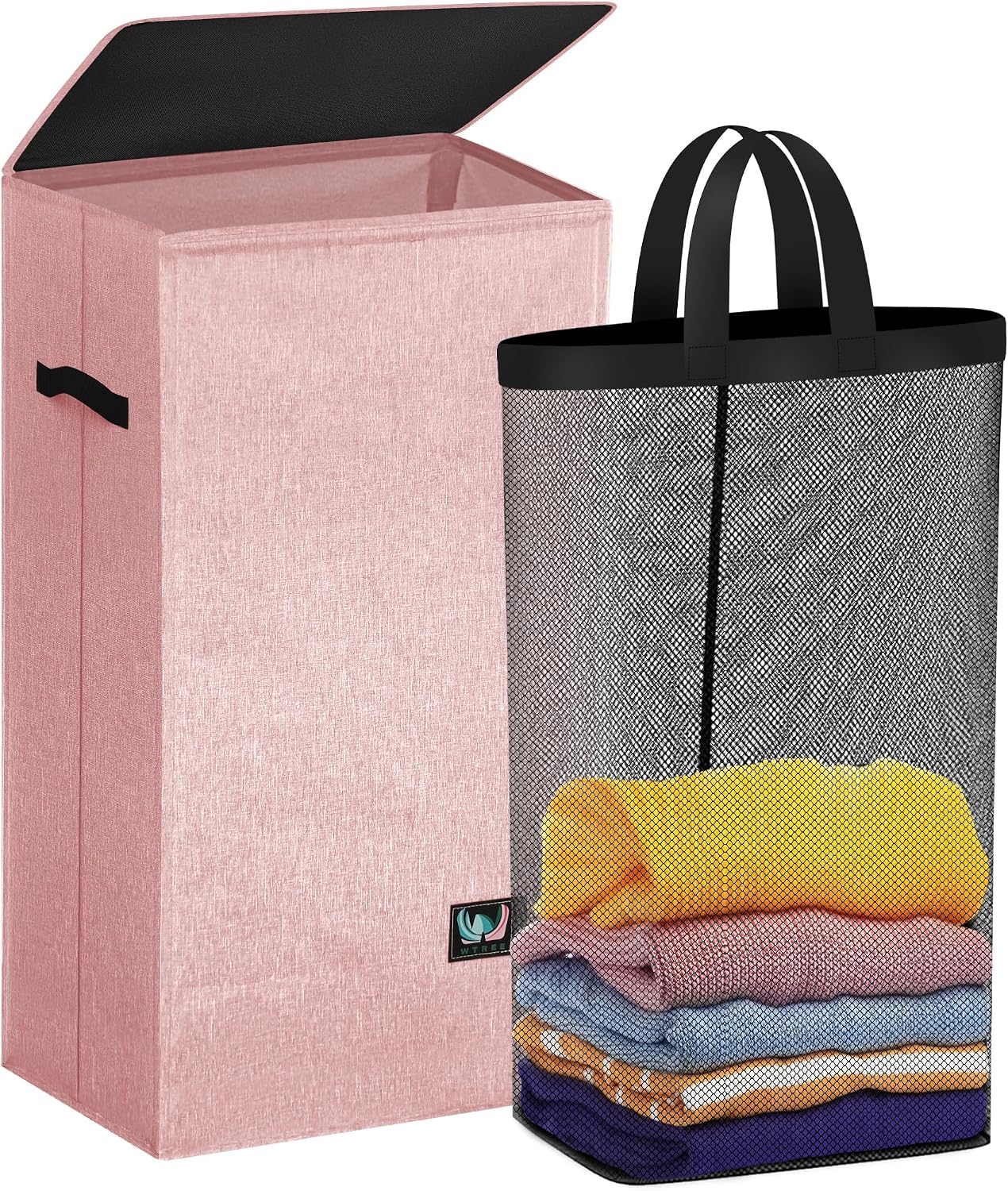 WTREE Laundry Hamper with Lid, Reinforced Sturdy Clothes Hamper with Anti-Puncture Base, Large Collapsible Laundry Basket with Removable Liner Bag, Tall Dirty Clothes Bin for Family, 100L Grey