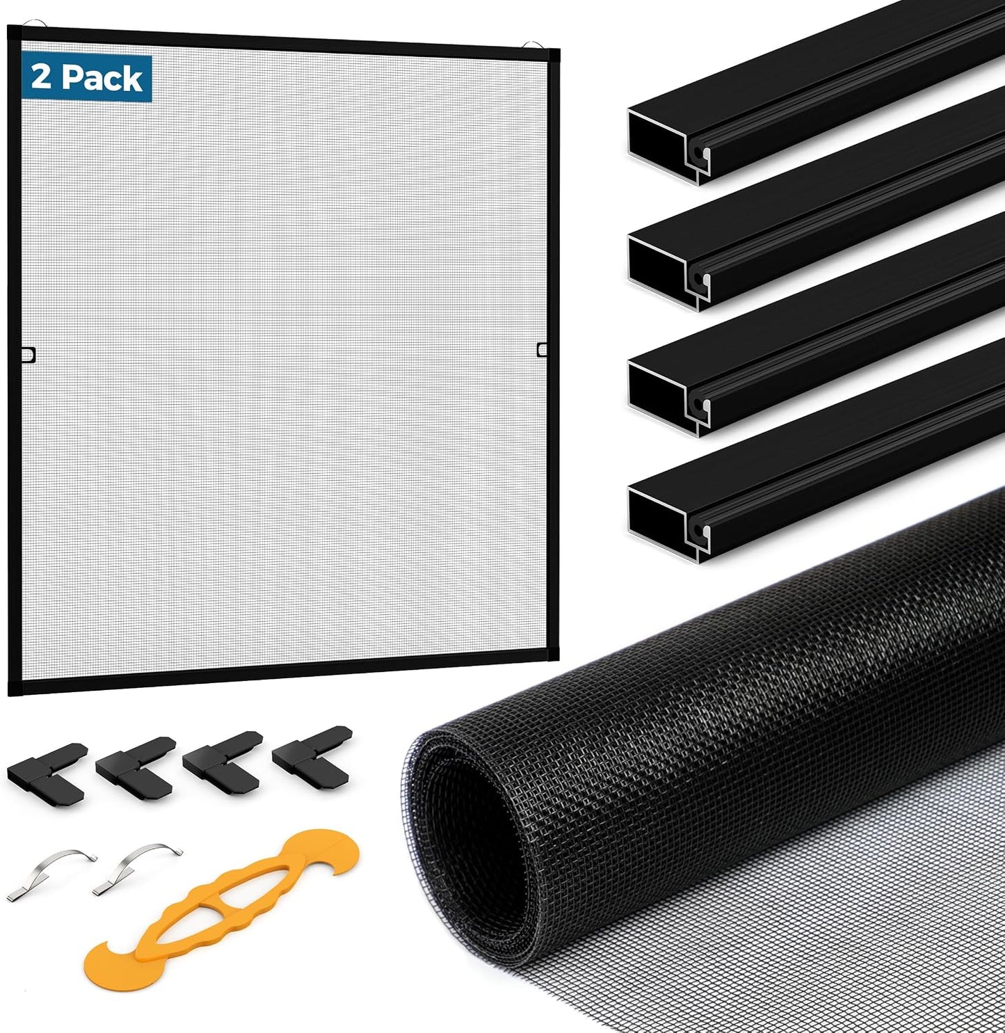 Augblinds 2 Sets Window Screen Frame Kit, 5/16 in x 3/5 in x 46 Inch, Makes Two Complete Screen 46" x 46" or Smaller, Includes Premium Screen Mesh, 8 Heavy Duty Corners & Durable Spline, White