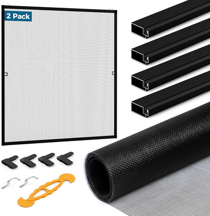 Augblinds 2 Sets Window Screen Frame Kit, 5/16 in x 3/5 in x 46 Inch, Makes Two Complete Screen 46" x 46" or Smaller, Includes Premium Screen Mesh, 8 Heavy Duty Corners & Durable Spline, White