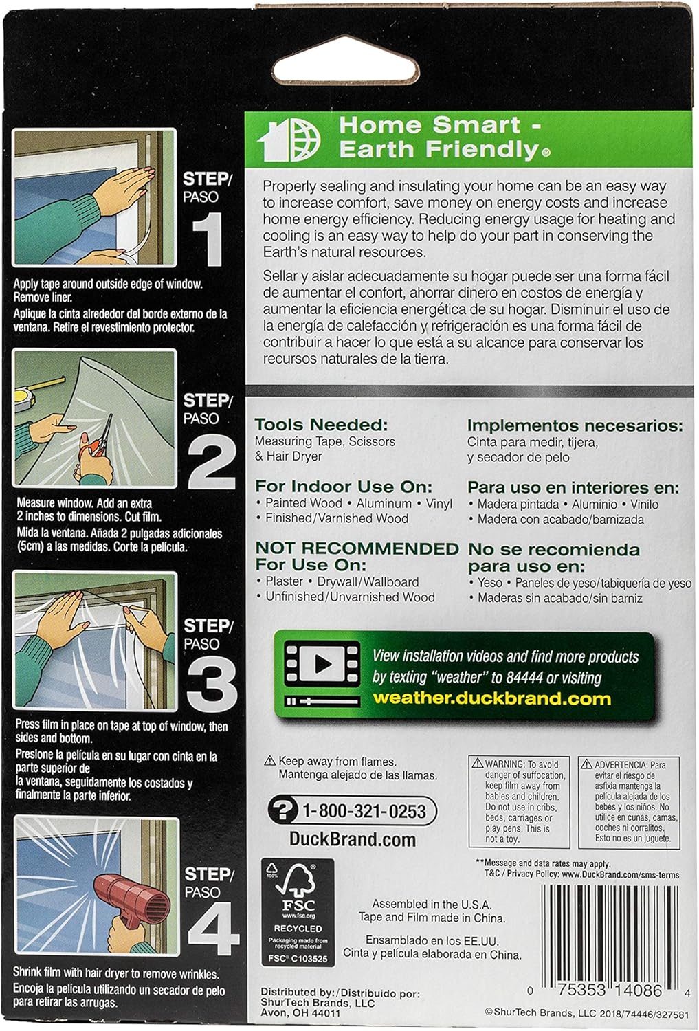 Duck MAX Strength Heavy Duty Insulating Film for Patio Door/Extra Large Window, 84-Inch x 120-Inch, Indoor, 284352