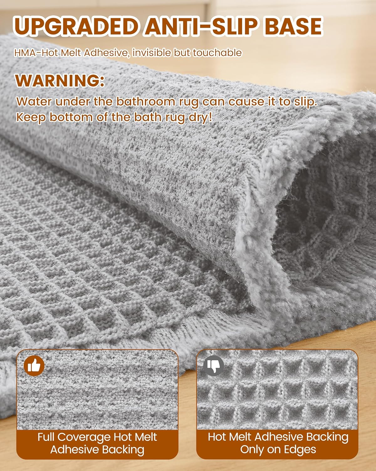 Smiry Waffle Bath Mat 30x20, Extra Soft Absorbent Bathroom Rugs, Non Slip Machine Washable Quick Dry Bath Rugs for Bathroom Floor, Tub, Shower, Home Decor Accessories, Brown
