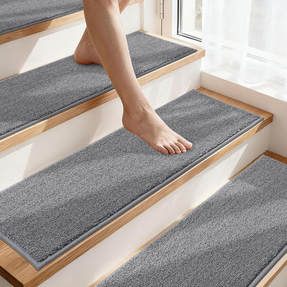 COSY HOMEER Stair Treads Non-Slip Carpet Stair Treads for Wooden Steps, Indoor Stair-Runner Rugs for Kids Elders & Pets 28"x9" (4Pc, Dark Gray)