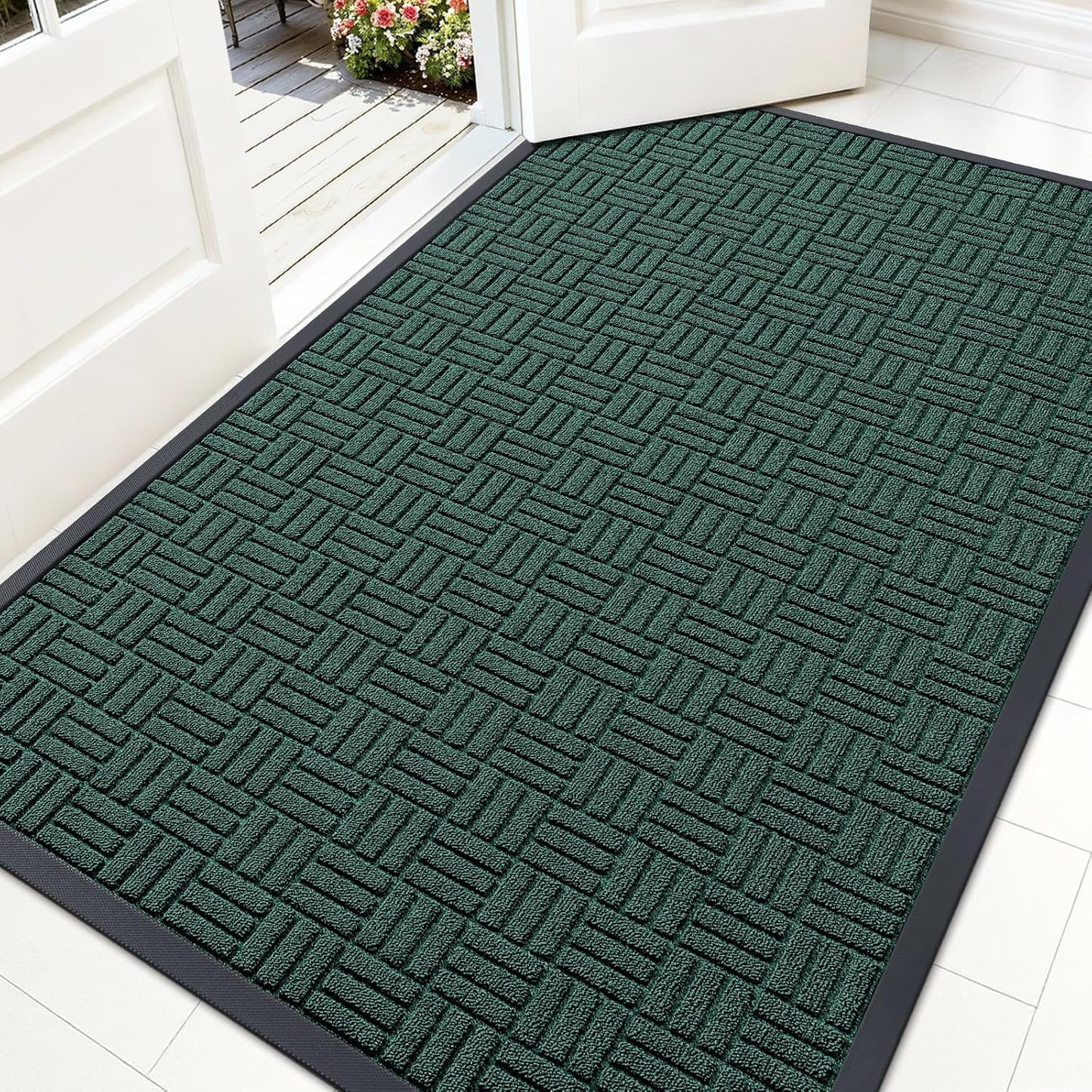 OLANLY Front Door Mat Outside Entrance 29.5x17, Absorbent, Heavy Duty Sturdy Natural Rubber Doormat Indoor Outdoor, Stain and Fade Resistant, Non-Slip Backing Low Profile Floor Mat for Entryway, Grey