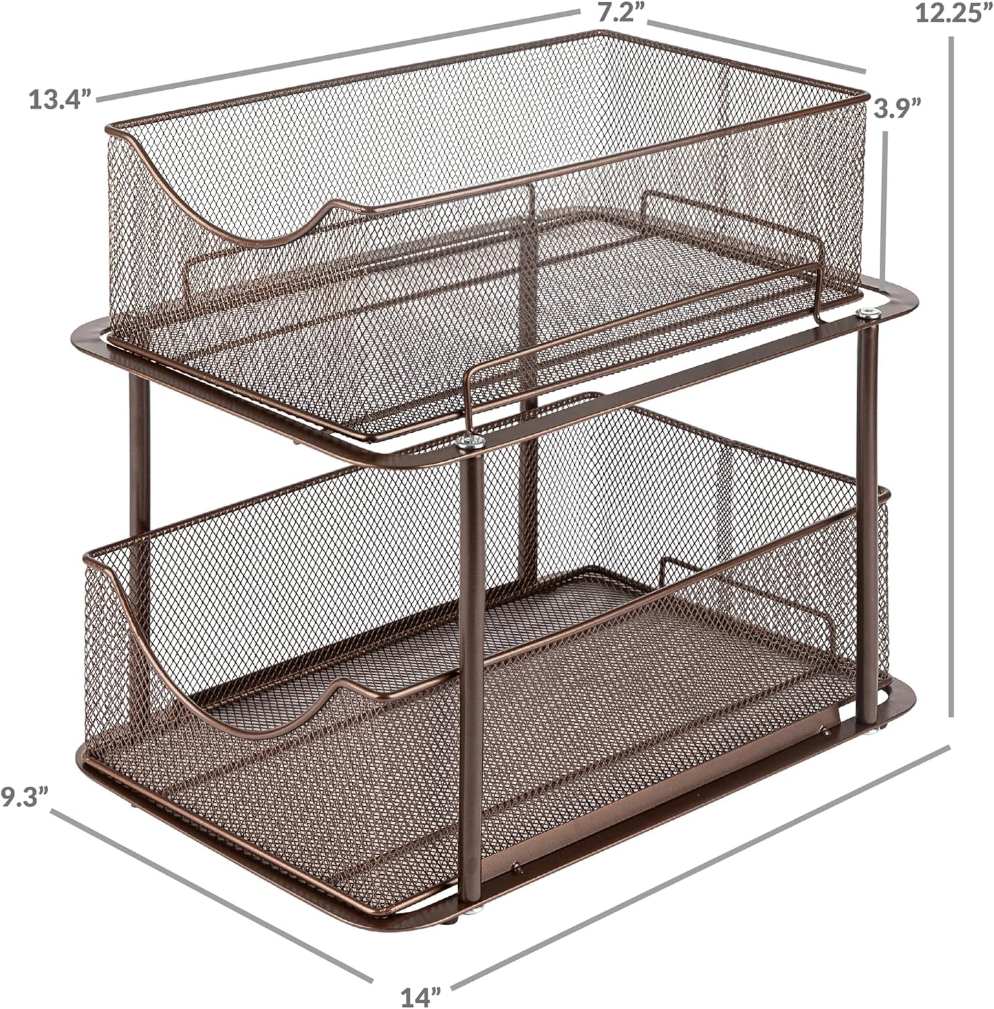 Sorbus 2 Tier Metal Under Sink Organizer for Bathroom, Kitchen, Strong Steel Mesh Sliding Drawers for Under Sink, Under Cabinet, Closet, Kitchen, Pantry, Bathroom Organizers and Storage (Black)