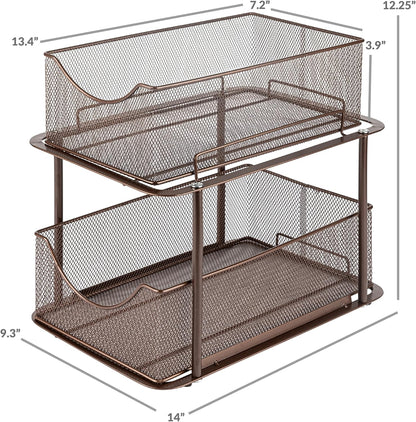 Sorbus 2 Tier Metal Under Sink Organizer for Bathroom, Kitchen, Strong Steel Mesh Sliding Drawers for Under Sink, Under Cabinet, Closet, Kitchen, Pantry, Bathroom Organizers and Storage (Black)