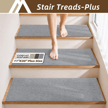 COSY HOMEER Stair Treads Non-Slip Carpet Stair Treads for Wooden Steps, Indoor Stair-Runner Rugs for Kids Elders & Pets 28"x9" (4Pc, Dark Gray)
