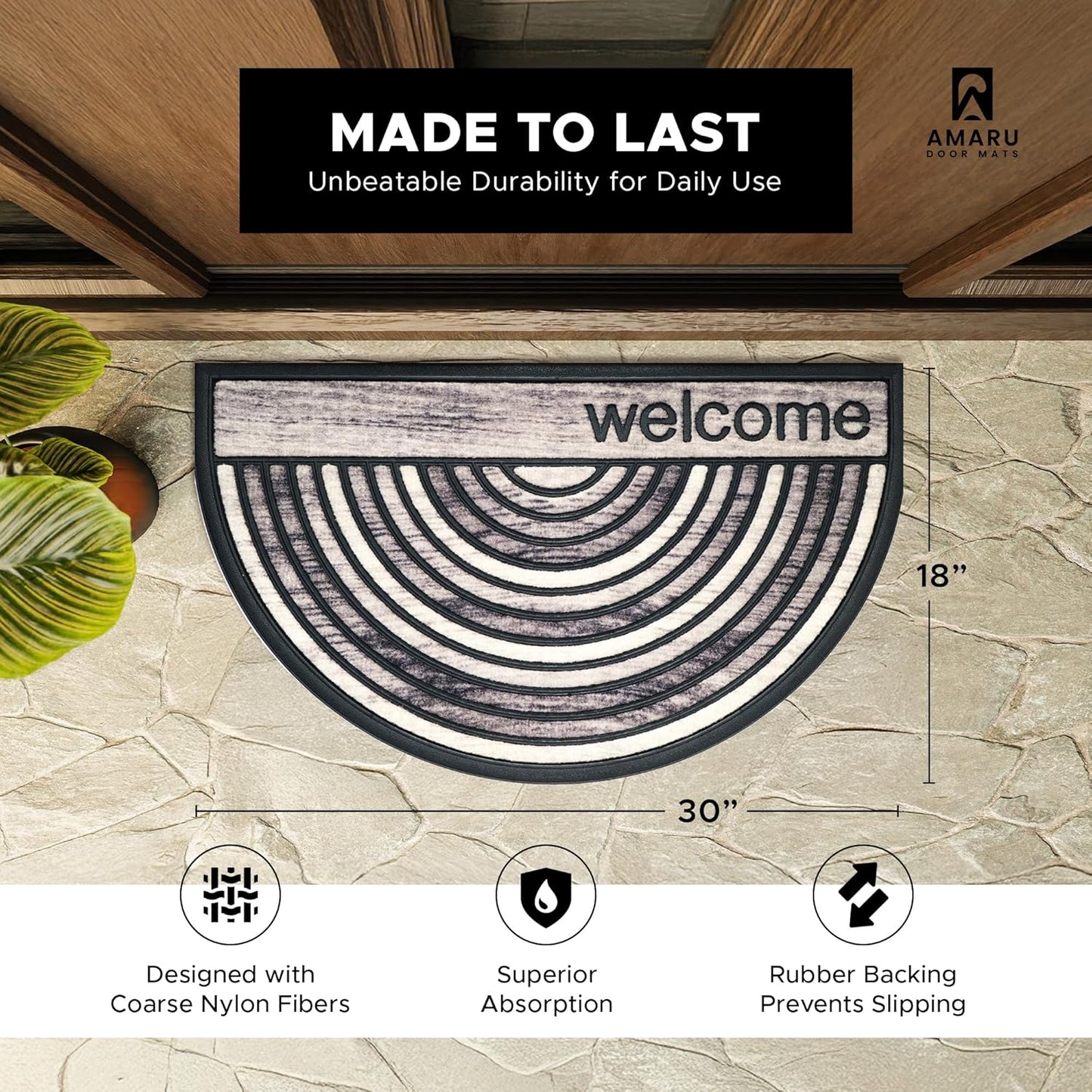 Extra Durable, Superior Absorption, Front Door Mat for Outdoor & Indoor - Welcome Mat for Entryway, Entrance, Patio, Porch - Waterproof, Non-Slip Backing, Coarse Fibers (Scales,17x29)