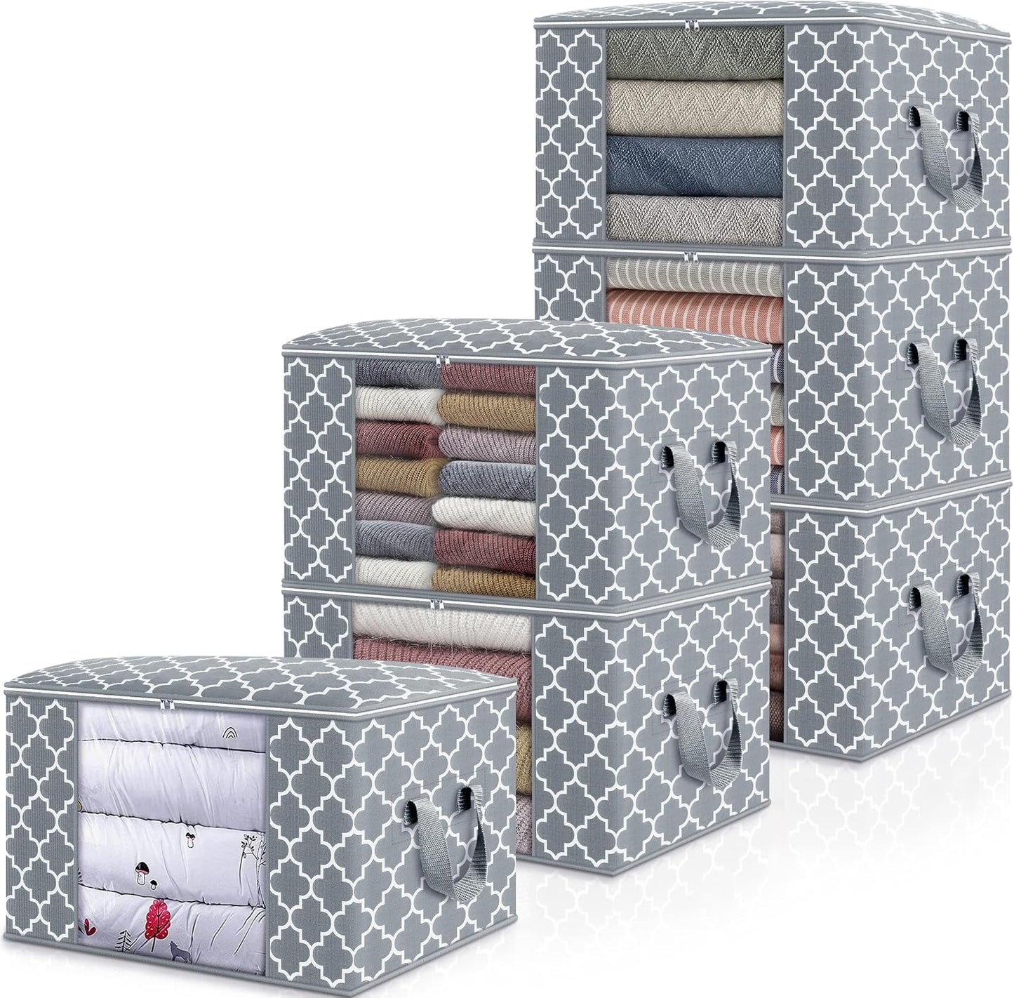 WISELIFE Storage Bags, Large Blanket Clothes Organization and Storage Containers for Bedding, Comforters, Foldable Organizer with Reinforced Handle, Clear Window,Sturdy Zippers,(Grey, 3 x 100L)