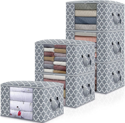 WISELIFE Storage Bags, Large Blanket Clothes Organization and Storage Containers for Bedding, Comforters, Foldable Organizer with Reinforced Handle, Clear Window,Sturdy Zippers,(Grey, 3 x 100L)