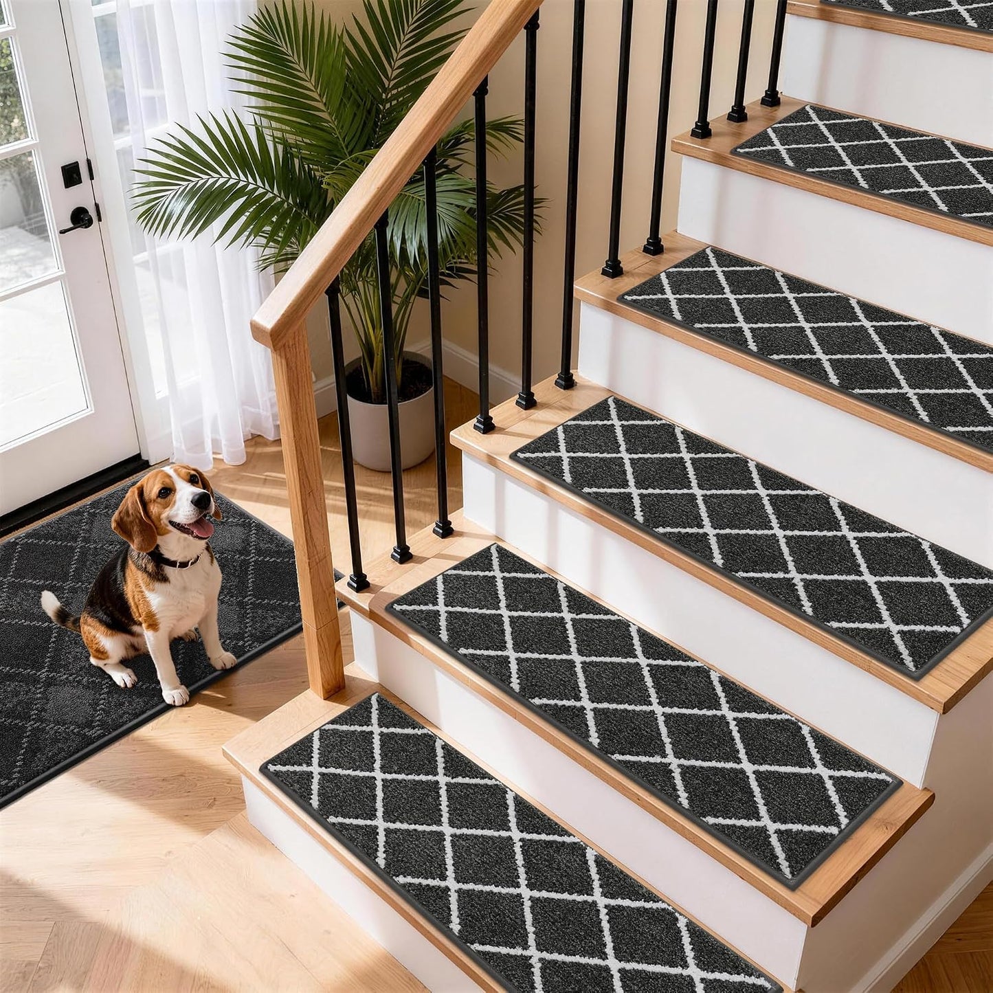 COSY HOMEER Carpet Stair Treads for Wooden Steps Non-Slip Indoor,4pcs, Navy | Peel and Stick,Reusable Adhesive,Residue Free,Washable,Pet Friendly,Soft Stair Runner for Kids,Elders,Multi-Surface Use