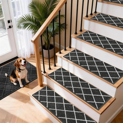 COSY HOMEER Carpet Stair Treads for Wooden Steps Non-Slip Indoor,4pcs, Navy | Peel and Stick,Reusable Adhesive,Residue Free,Washable,Pet Friendly,Soft Stair Runner for Kids,Elders,Multi-Surface Use