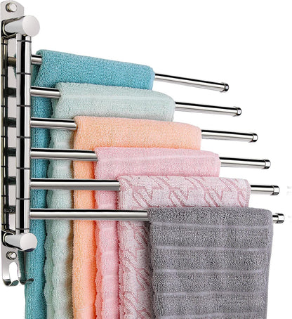 5-Arm Swivel Towel Rack - 180° Rotating Wall Mounted, 304 Stainless Steel Rustproof, Heavy Duty Bathroom Accessories, Space Saving Towel Organizer for Bathroom Kitchen Laundry - Pearl White
