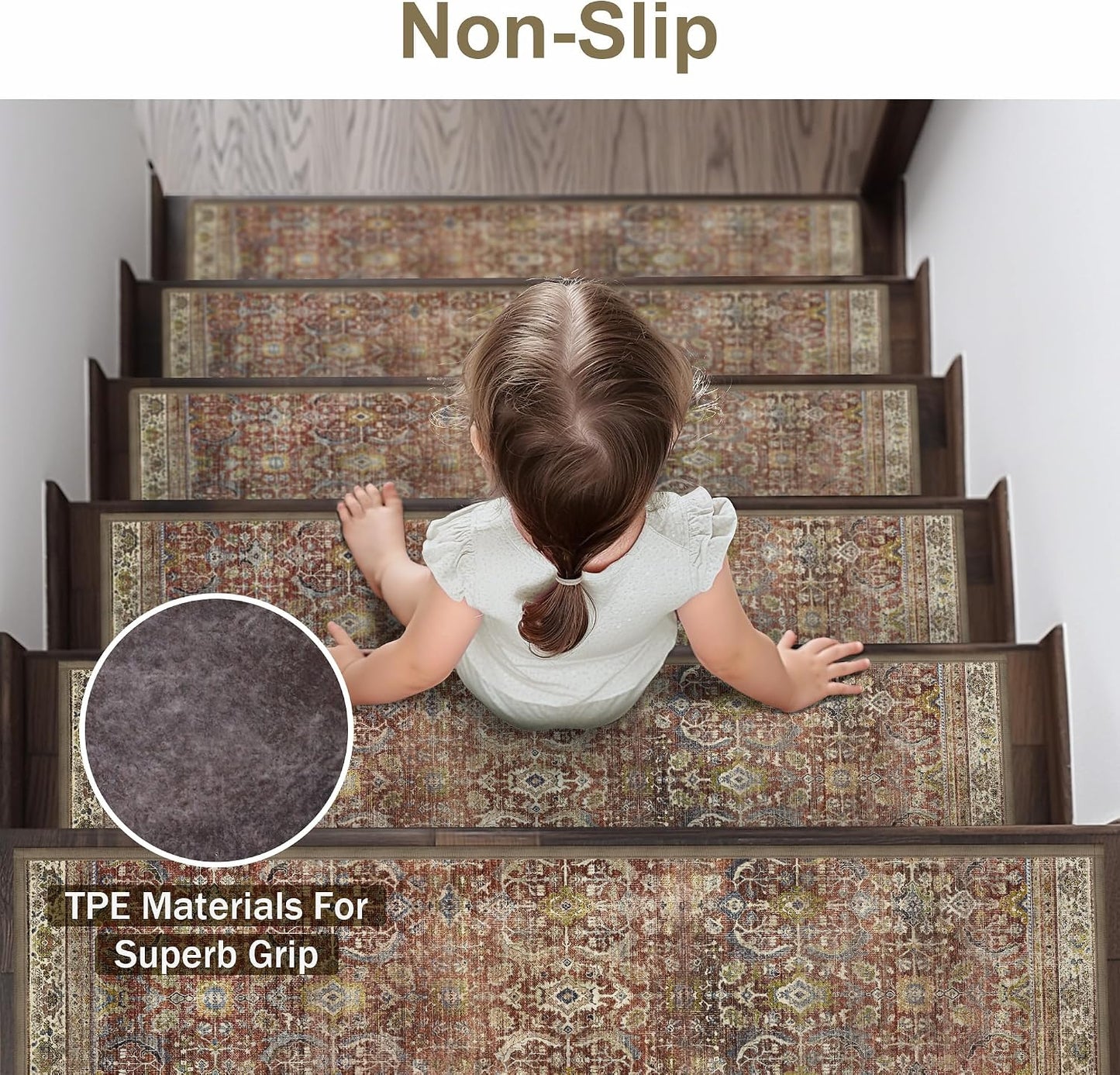 sarben Non Slip Stair Treads for Wooden Steps 15PCS - 8"x30" Indoor Safety Carpet, Edging Mats with TPE Adhesive Backing, Pet and Elderly Friendly Stair Rugs (Taupe) - Colors B
