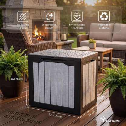 YITAHOME 100 Gallon Large Outdoor Deck Box | Waterproof Resin Storage Box, Lockable Indoor Outdoor Storage Container for Patio Furniture Cushions, Pool Accessories