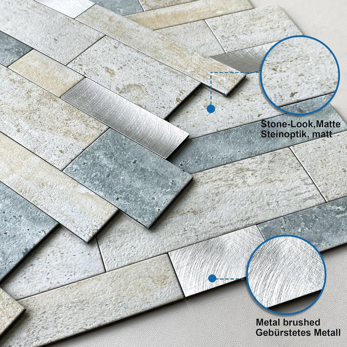 MOFIT Backsplash Tile for Kitchen Peel and Stick Stone Matte Finish,Bathroom Tiles Stickers 3D Wall Panel Linear Mosaic Marble Backsplash Waterproof(10sheets,Blue Green Gray)