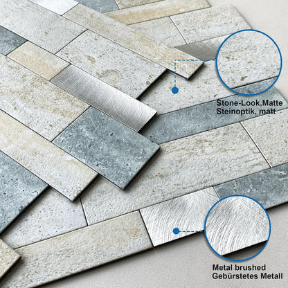 MOFIT Backsplash Tile for Kitchen Peel and Stick Stone Matte Finish,Bathroom Tiles Stickers 3D Wall Panel Linear Mosaic Marble Backsplash Waterproof(10sheets,Blue Green Gray)
