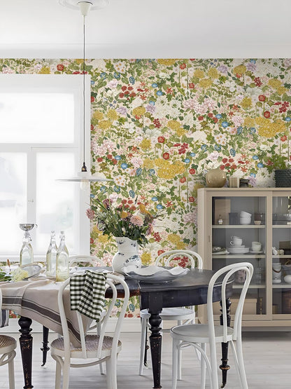Wallpaper Peel and Stick Floral Wall Paper Removable Waterproof Navy/Pink/Orange Contact Paper for Bedroom, Bathroom,Bathroom, Home Wall 17.3" x 118"
