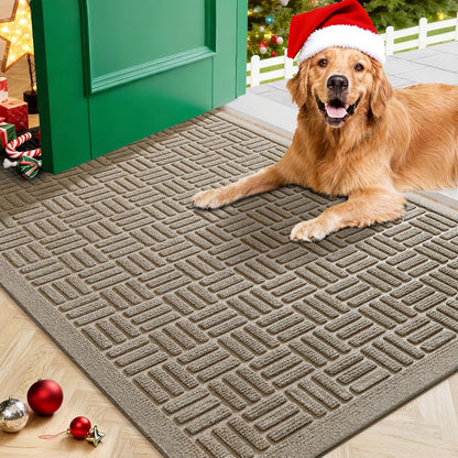 Mibao Front Door Mat, Heavy Duty Durable Welcome Mat for Outdoor Indoor, Dirt Trapper Waterproof Super Absorbent Door Mat for Entryway Outside Patio Porch, 29.5" x 17", Grey