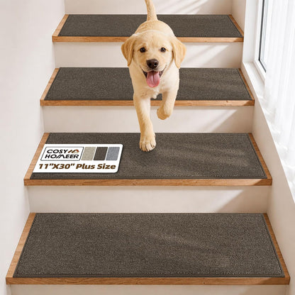 COSY HOMEER Stair Treads Non-Slip Carpet Stair Treads for Wooden Steps, Indoor Stair-Runner Rugs for Kids Elders & Pets 28"x9" (4Pc, Dark Gray)