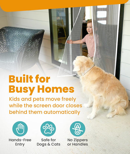 Flux Phenom Magnetic Screen Door - Bugs Out, Breeze in - 9min Install Auto-Sealing Heavy Duty Double Stitched Mesh, 52 Magnets, Hands Free Sliding & Patio Doors Net, Pet & Kid Friendly, 38 x 82 Inch