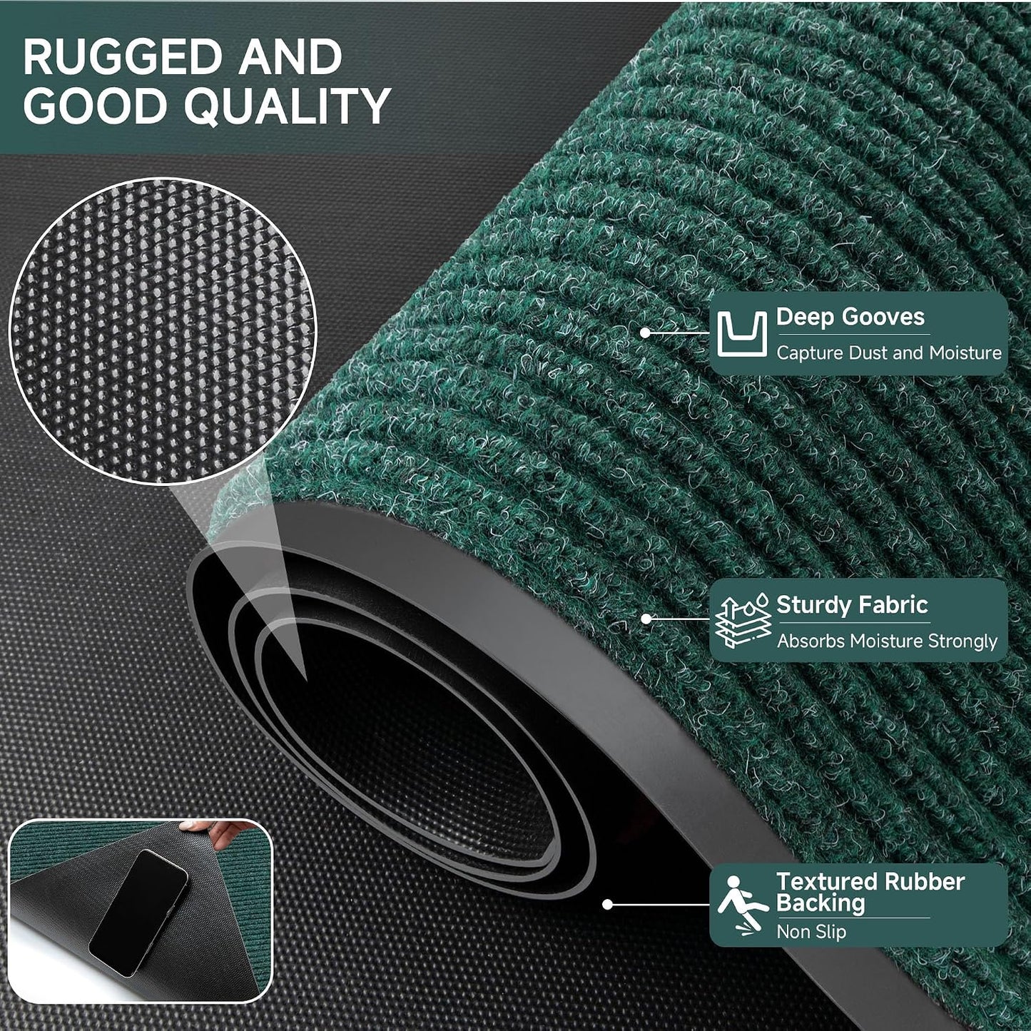 100pointONE Durable Front Door Mat, Heavy Duty Indoor Outdoor Doormat, 48” x 36” Low Profile Outdoor Mats for Home Entrance, Stain and Fade Resistant Shoe Scraper Mat, Ideal for High Traffic Area