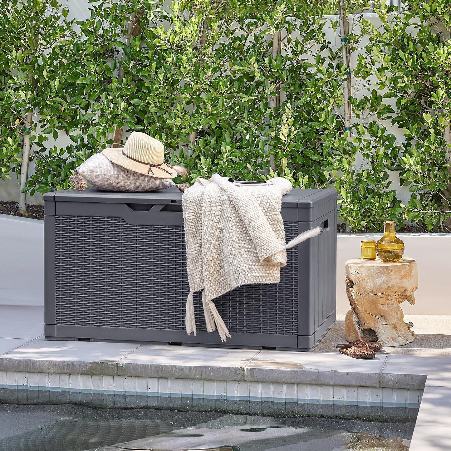 Devoko 30 Gallon Resin Deck Box Waterproof Outdoor Storage Box for Patio Furniture Pool Accessories Indoor Storage for Cushion Garden Tools (30 Gallon, Black)