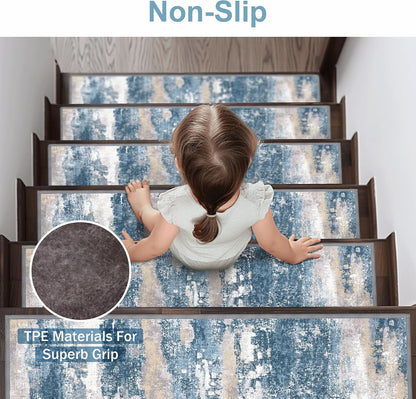 sarben Non Slip Stair Treads for Wooden Steps 15PCS - 8"x30" Indoor Safety Carpet, Edging Mats with TPE Adhesive Backing, Pet and Elderly Friendly Stair Rugs (Taupe) - Colors A