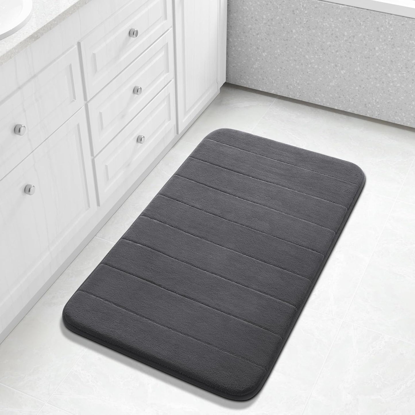 Yimobra Memory Foam Bath Mat, Super Soft Absorbent Bathroom Rug Non Slip, Quick Dry, Machine Washable Floor Carpet for Tub Shower, Home Decor Accessories, 24x17, Grey