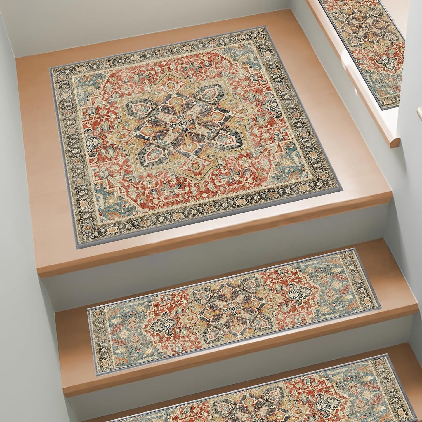 Non Slip Stair Treads for Wooden Steps, 15 Pack 8"x30" Washable Carpet | 8x30 in soft chenille polyester stair treads with reusable TPE backing for indoor wood stairs, dogs, kids, and seniors