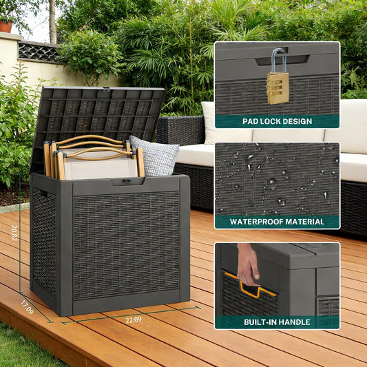 35 Gallon Outdoor Storage Box, Waterproof Resin Deck Box with Lockable Lid – Storage Cabinet for Patio Furniture, Pool Supplies, Garden Tools – Indoor & Outdoor Use