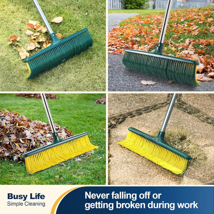 Yocada Heavy Duty Outdoor Broom Commercial Broom Garden Leaf Rake with Curved Bristles Adjustable Long Handle Indoor Outdoor for Yard Deck Garden Garage Lobby Lawn Sidewalk Leaves 58.7 Inch