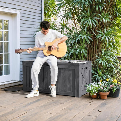 Greesum 120 Gallon Deck Box, Resin Outdoor Storage Container for Patio Furniture, Garden Tools, Pool Accessories, Weatherproof, Lockable, Black