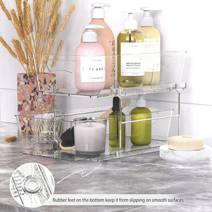 Simple Houseware 2 Tier Basket Drawer Cabinet Pull-Out Organizer, 2 Pack, Clear