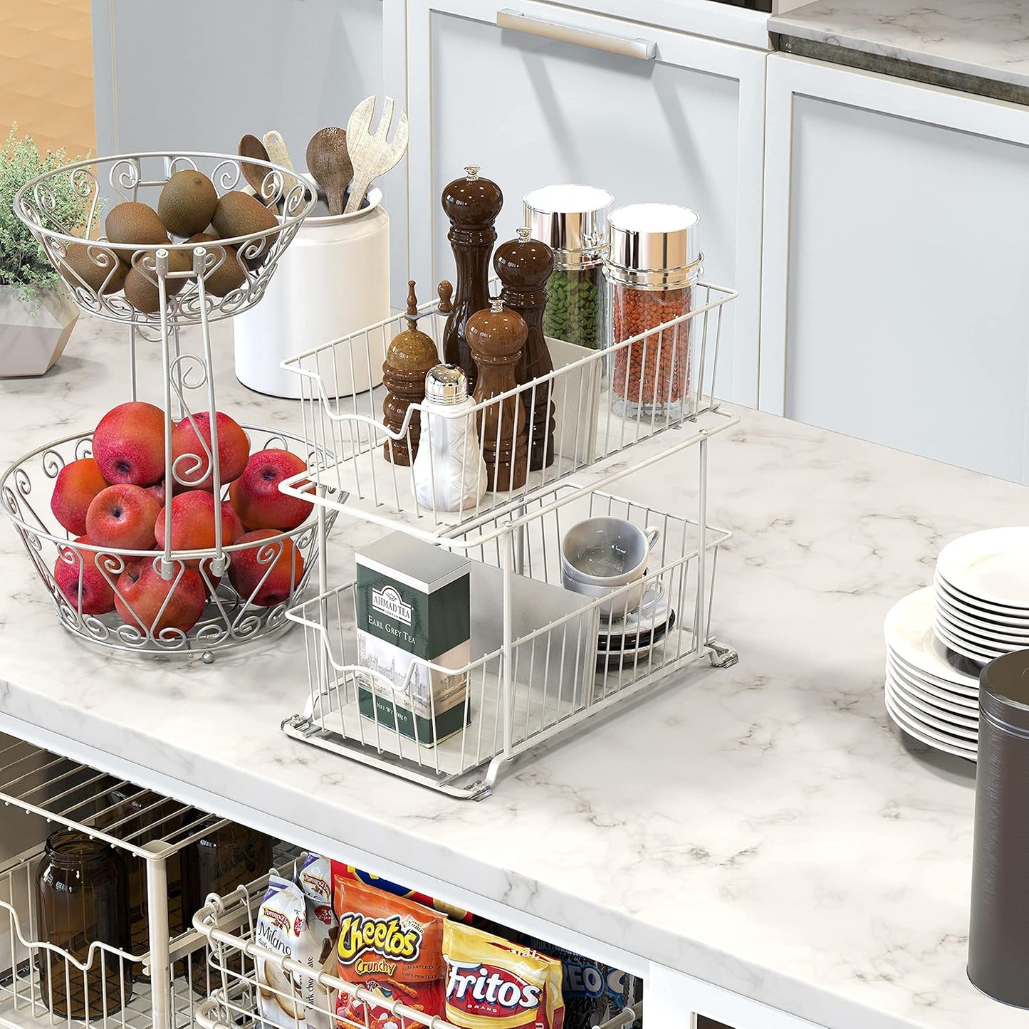 SimpleHouseware 2 Tier Cabinet Wire Basket Drawer Organizer, Brown